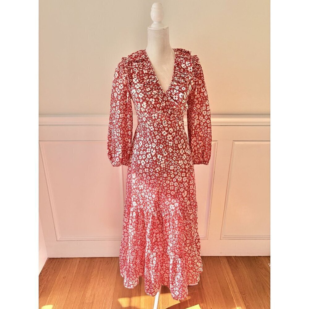 RIXO Colette Red Floral Dress Cotton 6 - Picture 3 of 7